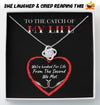 To The Catch of My Life - Hooded on Your Heart, 14k White Love knot Necklace