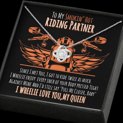 To My Smoking' Hot Riding Partner, 14K White Love Knot Necklace