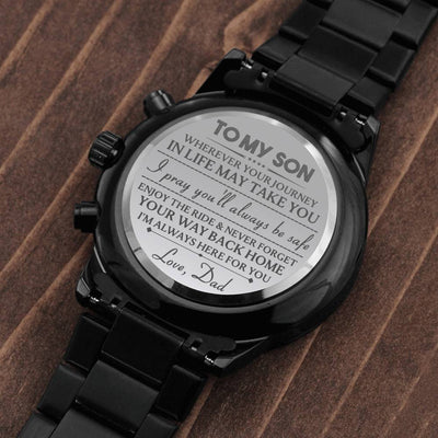 To My Son, Engraved Design Black Chronograph Watch