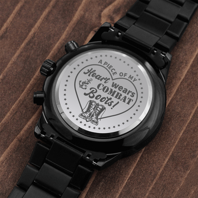 A Piece of my, Engraved Design Black Chronograph Watch