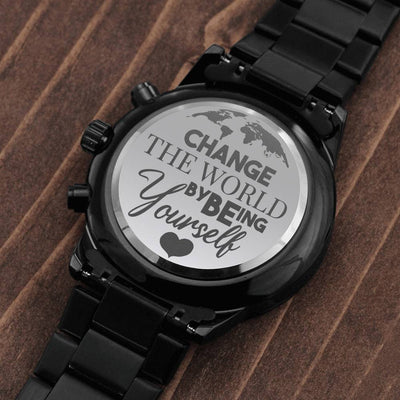 Change The World, Engraved Design Black Chronograph Watch