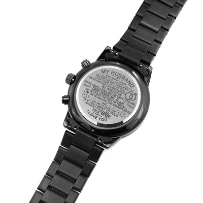 My Husband, Engraved Design Black Chronograph Watch