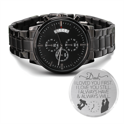 FATHER OF THE BRIDE, Engraved Design Black Chronograph Watch