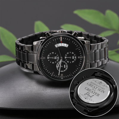 FATHER OF THE GROOM, Engraved Design Black Chronograph Watch