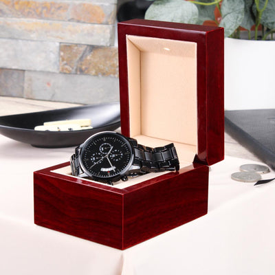 To My Navy Boyfriend, Engraved Design Black Chronograph Watch