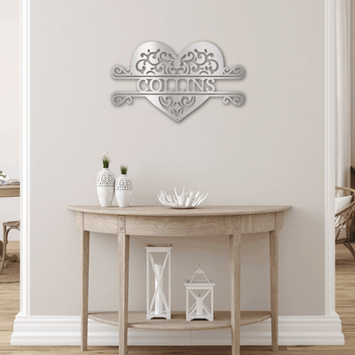 Custom metal art, Fancy Heart Monogram
