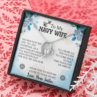 To My Navy Wife, 14k White Forever Love Necklace