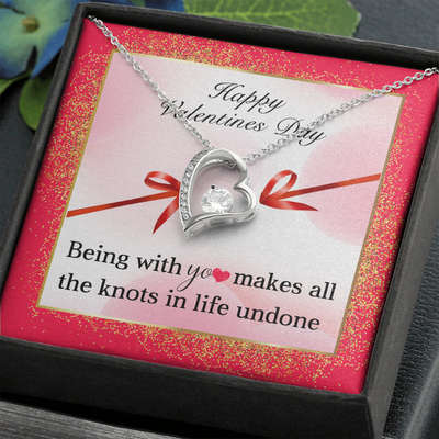 Happy Valentines Day, 14K white Forever Love Necklace