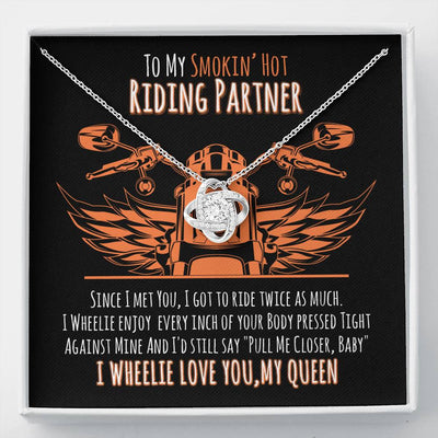 To My Smoking' Hot Riding Partner, 14K White Love Knot Necklace