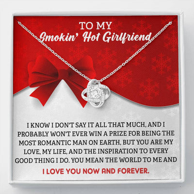 To My Smokin' Hot Girlfriend, 14K White Love Knot Necklace