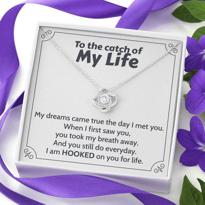 To the Catch of My life, 14k White Love Knot Necklace