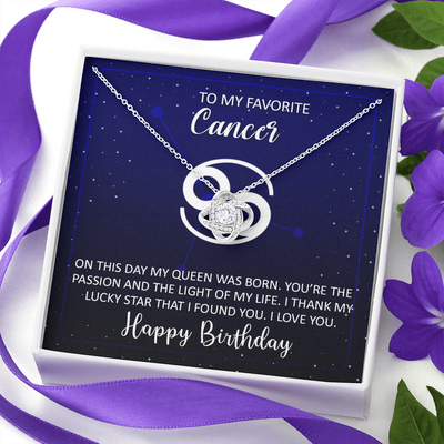 To My Favorite Cancer, 14k white Love Knot Necklace