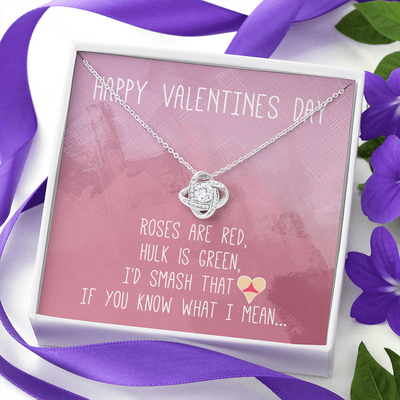 Happy Valentines Day, 14K white Love Knot Necklace
