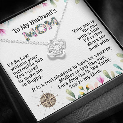 To My Husband's Mom, 14K white Love Knot Necklace