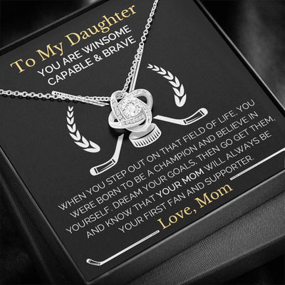 14k White Love Knot Necklace, To My Hockey Daughter