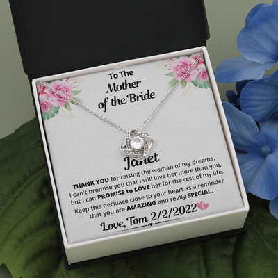 To The Mother Of The Bride, 14k white Love Knot Necklace