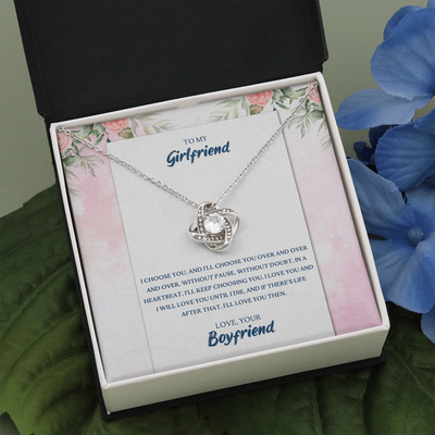 To My Girlfriend, 14K white Love Knot Necklace