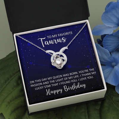 To My Favorite Taurus, 14K white Love Knot Necklace