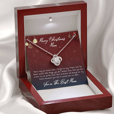 Merry Christmas Mom, 14k White Love Knot Necklace