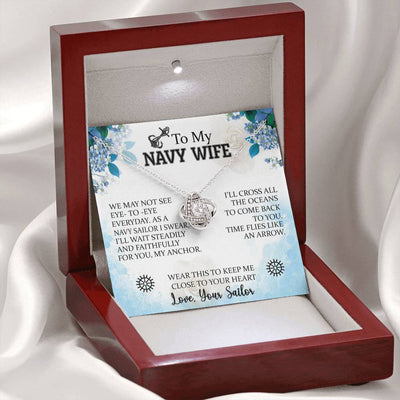 To My Navy Wife, 14k White Love Knot Necklace