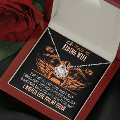 To My Smokin' Hot Riding Wife, 14k white Love Knot Necklace
