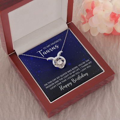 To My Favorite Taurus, 14K white Love Knot Necklace