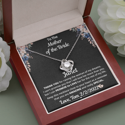 To The Mother Of The Bride, 14K white Love Knot Necklace