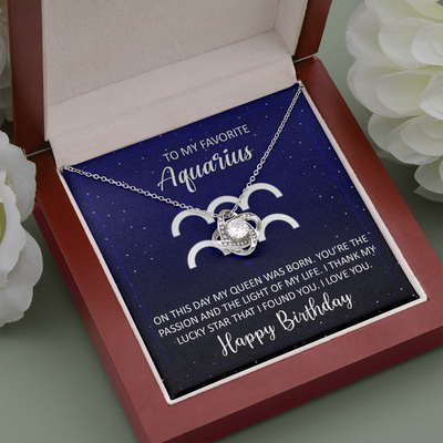 To My Favorite Aquarius, 14K white Love Knot Necklace