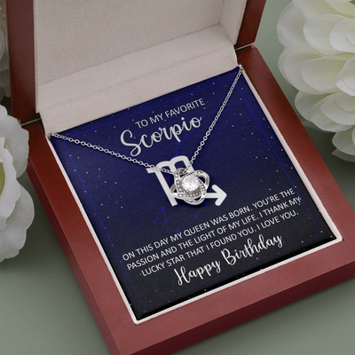 To My Favorite Scorpio, 14K white Love Knot Necklace
